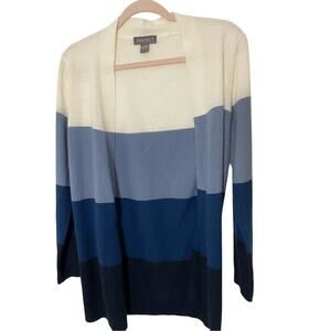 CONTACT COLOR BLOCK STRIPED MONOCHROMATIC BLUE CARDIGAN Preppy Coastal Grandma